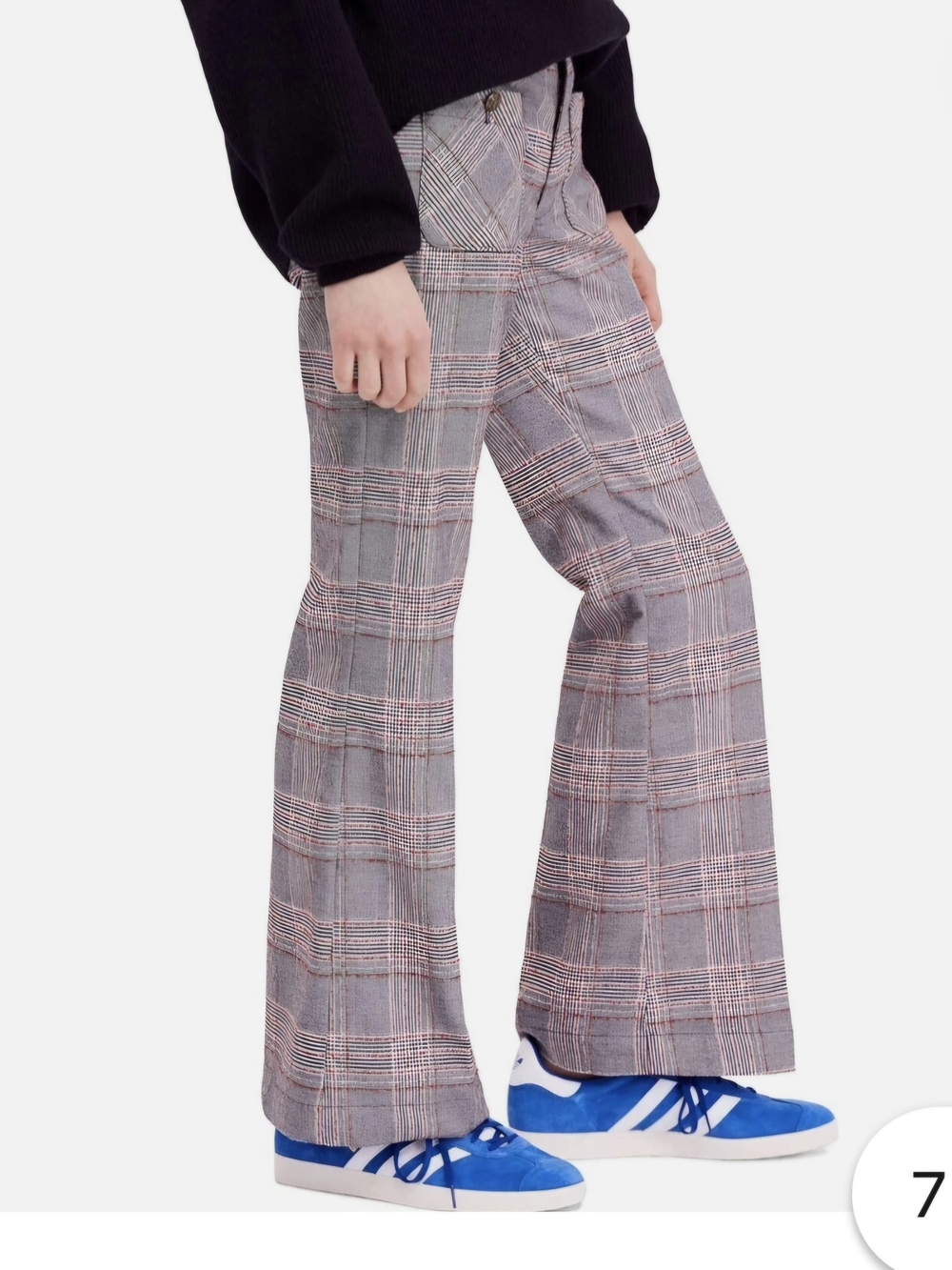 Free People Gray Plaid Wide-Leg Pants Retro Style Size 8